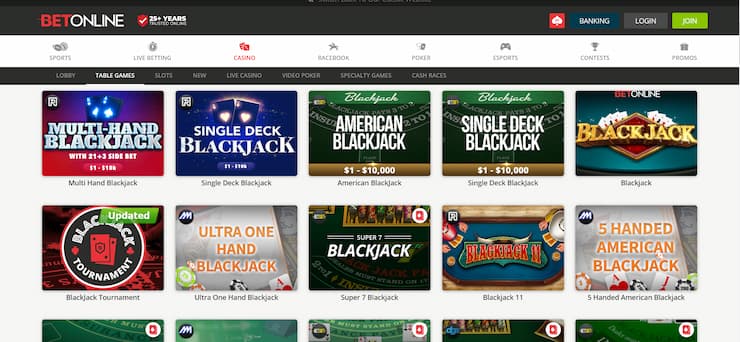 BetOnline Top Blackjack casino