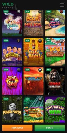 Wild Casino App - Mobile Games Section