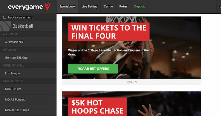Everygame College top basketball betting site