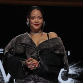 Rihanna at Super Bowl Halftime Press Conference.