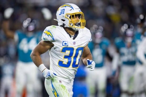 Los Angeles Chargers running back Austin Ekeler jogs.