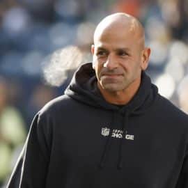 New York Jets head coach Robert Saleh stares.