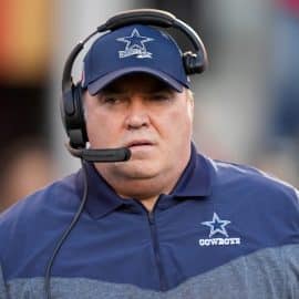 Dallas Cowboys head coach Mike McCarthy stares.