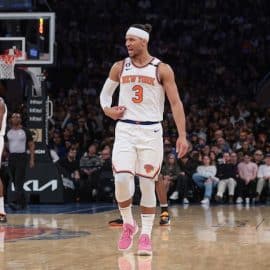 New York Knicks guard Josh Hart walks.