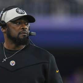 Pittsburgh Steelers head coach Mike Tomlin looks on the sideline.