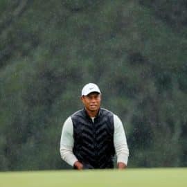 Tiger Woods walks up the hill at the Masters.