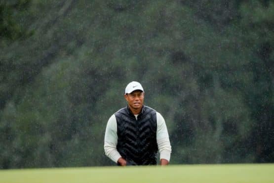 Tiger Woods walks up the hill at the Masters.