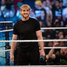 YouTube star turned WWE wrestler Logan Paul stands in the rin.