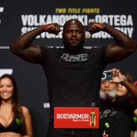 Jairzinho Rozenstruik stands at UFC weigh-in.