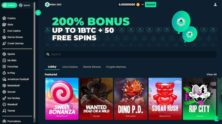 Mega Dice Casino Homepage