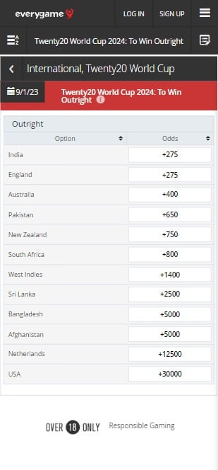 everygame cricket betting