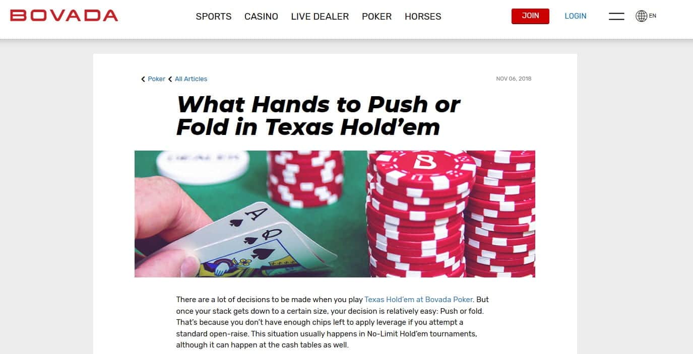 bovada usfeul poker tips - what hands to push or fold in Texas Hold’em