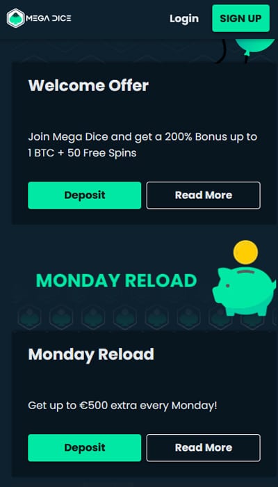 Mega Dice Telegram Casino Bonuses