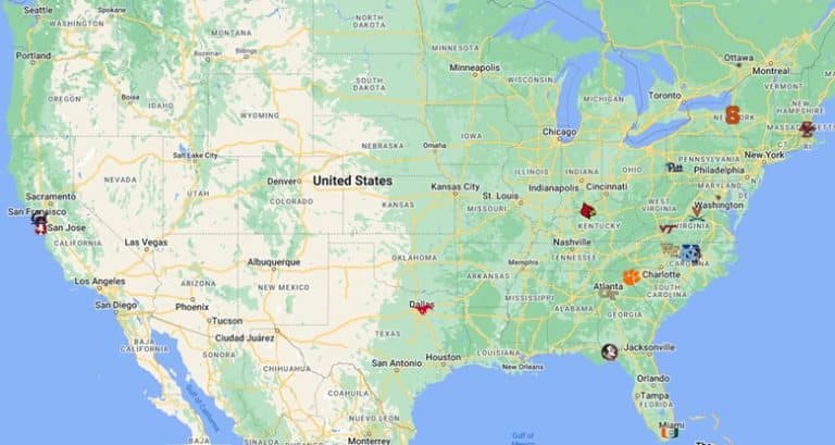 New ACC Map After Stanford, Cal & SMU Join The Conference