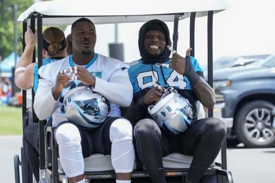 deshawn williams ride golf cart to panthers practice (1)