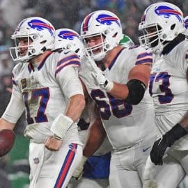 Buffalo Bills quarterback Josh Allen (17) celebrate