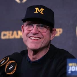ichigan Wolverines coach Jim Harbaugh during College Football National Championship