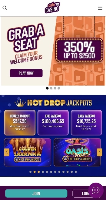 Mobile gaming at Cafe Casino promo codes