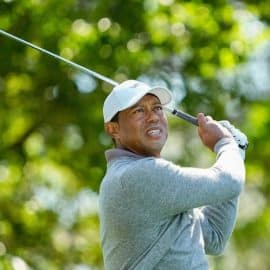 Tiger Woods tees off on No. 4