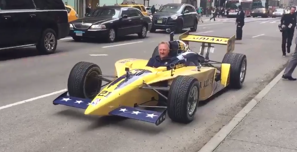 Larry Bird Casually Drives Indycar Through Nyc To Promote Bid For All Star Game Video The Sports Daily