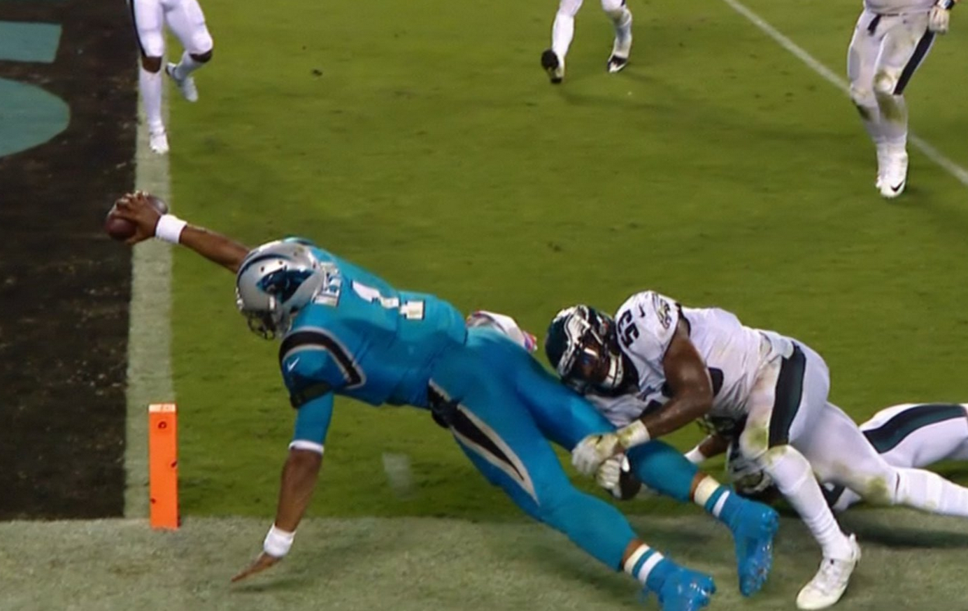 Cam Newton takes flight, goes airborne diving for end zone (VIDEO ...