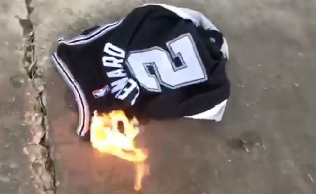 kawhi leonard jersey burning