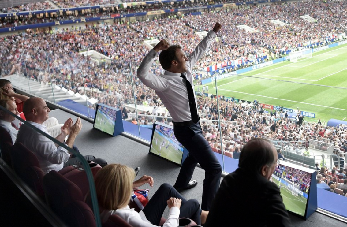 Watch: French president Emmanuel Macron goes nuts in press box ...