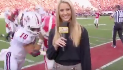 ESPN reporter Laura Rutledge gets run over by Georgia, UMass players