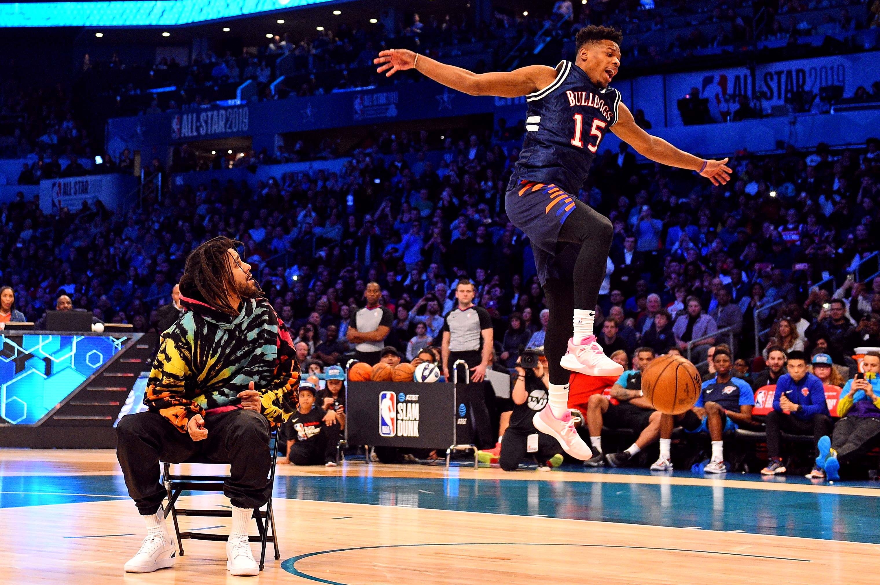 Jcole J. Cole tries to dunk after Knicks Watch Dennis Smith Jr. 