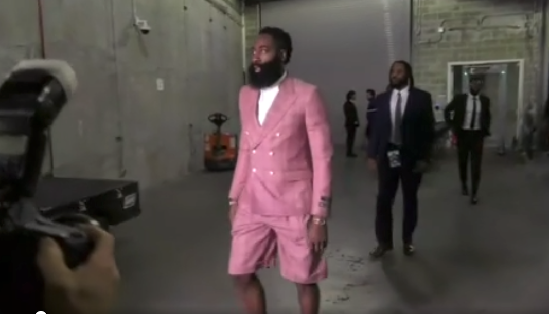Look James Harden Rocks Awesome Christmas Themed Suit Shorts Before Game The Sports Daily