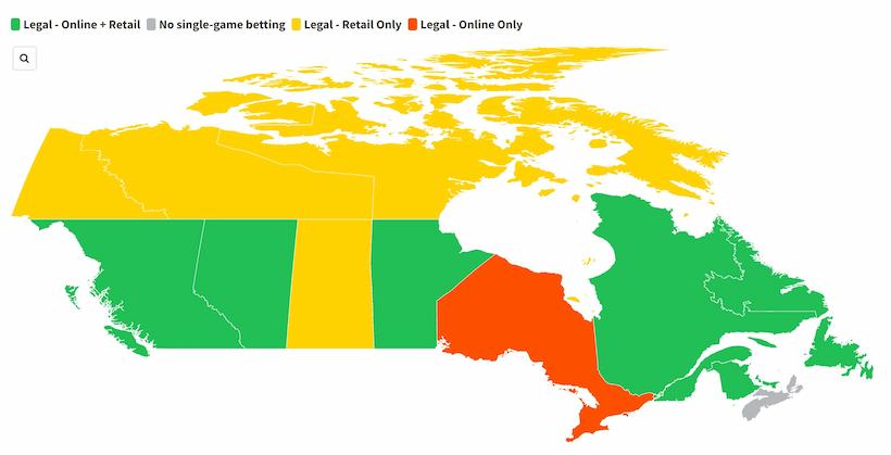 Map of Legal Sports Betting in Canada