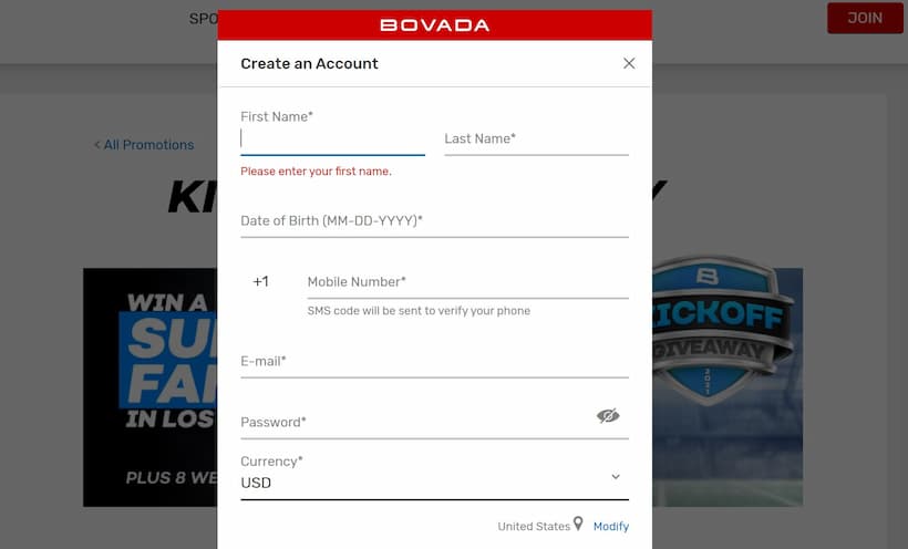 Sign up for Bovada Sportsbook